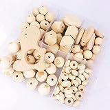 Mamimami Home 歯固め シリコーン製 おしゃぶりホルダー　おしゃれ授乳ジュエリー　DIY ビーズゼント 14mm-20mm 123個木製ビーズ+1個木製の恐竜　1層 丸ビーズ ゼント 噛が