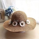 Rush.C ファッション 小物 帽子 麦わら帽子 キッズ お花 ブラウン ピンク ライトブルー 【Rush.Cオリジナルハンカチセット】 B95 (ブラウン)