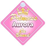 Crown Princess Aurora On Board Personalised Baby / Child Girls Car Sign by mybabyonboard UK
