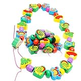 ディーマーク D-Mcark カラフル 赤ちゃん 紐通し ビーズ遊び ひもとおし 木のおもちゃ ひも通し 木製玩具 知育玩具 手作り ブレスレット ネックレス