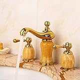 awxjxシンクタップ銅ヨーロピアンスタイルバスルーム洗面台3つ穴図面Jade CeramicsゴールドホットAng Cold Sitting