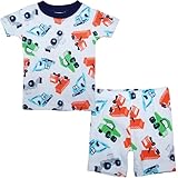 カーターズ（Carter's)男の子用ホワイトxカラフルショベルカー半袖パジャマ上下2点セット 6months 6ヵ月用 70cm 出産祝い,寝巻き,綿おねんね着,コットンスリープウェア【並行輸入】