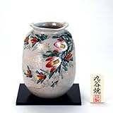 【九谷焼】 7号ナツメ花瓶 金箔山茶花 花瓶、花台、木札、トムソン化粧箱入り