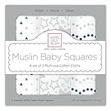 【日本正規品】 スワドルデザインズ (SwaddleDesigns) ベビースクエアモスリン スターシャインシマーブルー 3枚セット SDM-614B