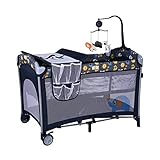 プレイヤード ベビーベッド 折りたたみ b.p ベビーサークル マットレス付 オムツ交換台付 メリー付　新生児から使える (ネイビー)