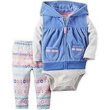 カーターズ（Carter's）女の子用パープルフード付きフリースベストxカラフルイカット柄コーデパンツお出かけ用上下3点セット (18months(78-83cm)) [並行輸入品]