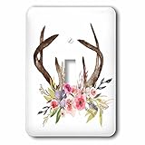 3dローズAnne Marie Baugh – 水彩 – 水彩ピンクとブルーフローラルAntlers – 照明スイッチカバー – シングルトグルスイッチ( LSP _ 252879 _ 1 )
