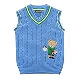 PANCY 子供服 秋冬 袖なし セーター ニットベスト Vネック 制服 シンプル 男の子 女の子 くま(130cm,青)