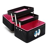 CXYP コスメボックス メイクボックス 化粧品収納 化粧箱 化粧ボックス 大容量 可愛い 取っ手付 収納抜群 携帯性 3段タイプ (ブラック)