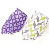 JUSH キッズ　バンダナビブ　よだれかけ　２層タイプ　スナッフ式　コットン100％　２点セット　調整可能 (パープル（２点セット）)