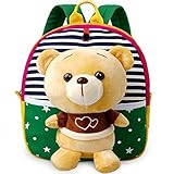 HBF ベビーリュック デイパック 帆布 軽量 蒸れ防止 可愛い メッシュ バックパック リュックサック ランドセル 子供 キッズ 男の子 女の子 幼稚園 保育園 お祝い グリーン+クマ