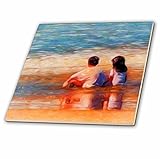 3dローズDoreen Erhardt Tropical – Amigos Little Girl and Boy on the beach tropical setting – タイル 6-Inch