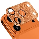 [ShinKin] iPhone 17 Pro Max 対応 カメラフィルム カメラ保護カバー カメラカバー キラキラ アルミニウム合金 レンズカバー カメラ保護 [アルミ合金縁取り+強化ガラス] キラキラ レンズ保護フィルム 高透過率 露出オーバー防止 キズ防止 全体保護 ファッション ユニーク iPhone 17 Pro Max 対応 (オレンジ色)