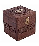 Affaires美しいインドハンドメイド木製Money Bank in Square Shape with美しい彫刻デザイン。A Piggy Bankユニーク、エレガント、クリスマスや誕生日のギフト、