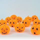 パンプキンボールハロウィンライトかわいいおかしい表現パンプキンスパイキーボールデザインソフトスクワッシュプラスチックライト、16個入りランダム表現