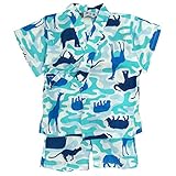 甚平 ベビー 男の子 綿100% 動物カモフラ柄 じんべい スーツ上下 祭 子供甚平 ブルー 90cm