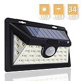 センサーライト 屋外 ソーラー 34 LED 3モード点灯 防水 人感センサー 知能モード 省エネ 夜間自動点灯 太陽発電 壁掛け 軒先 駐車場 庭先 廊下 玄関照明用