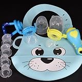 Baby Bib for Boys [ Non Stainシリコン] + PureeベビーフルーツFeeders ( 2 Designs ) /おしゃぶり/ Teething Toys With Sm