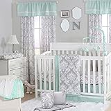 Grey Damask and Mint 5 Piece Baby Crib Bedding with Bumper by The Peanut Shell by The Peanut Shell