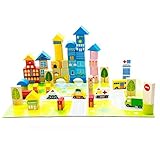 PerPure 積み木　知育玩具　都市図案　ハードウッド　62ピース