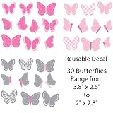 Pink and Gray Butterfly Decals for Kids Room, 30 Butterflies by Nursery Decals and More