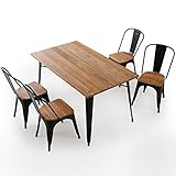 LOWYA （ロウヤ） ダイニングセット ダイニングテーブル 5点セット 天然木 スチール脚 インダストリアル デザイン 幅140cm チェアタイプ ナチュラル おしゃれ