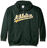 MLB Oakland AthleticsメンズFull Zip Poly Fleece with Wordmark Chest withロゴnearポケット、4 x / Tall、ダークグリーン