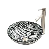 VIGO Rising Moon Glass Vessel Bathroom Sink and Dior Vessel Faucet with Pop Up, Brushed Nickel [並行輸入