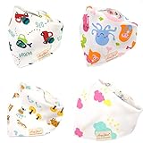 LeafIn よだれかけ スタイ バンダナ リバーシブル お食事エプロン 三角 バンダナ型 スナップビブ よだれカバー4枚セット 調節可能 綿100% 出産祝い 贈り物 男の子 女の子 赤ちゃんユニセ