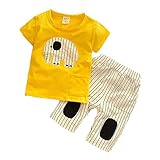 【SEBLES】ベビー 赤ちゃん 男の子 半袖 ラウンドネック ゾウさん 象 無地 ポケット Tシャツ ストライプ ズボン ボトムス パンツ セット ツーピース コットン 綿 夏 春(タイプC,90c