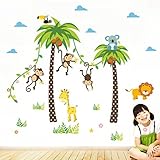 bibitimeジャングル野生動物ビニール壁ステッカーデカールfor Kidsベビー寝室子供部屋装飾 DIY 2341