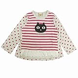 長袖Tシャツ ベビー 女の子 アップリケ付 ボーダー ドット カットソー ローズ 95