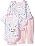 Nannette Baby Girls' 3 Piece Tees and Pant Set with a Butt Applique Bear 6-9 Months [並行輸入品]