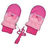 アスナロ（グローブ） スノーミトン ベビー 女の子 裏フリース 手袋 スキーミトン リボン 刺繍1-2才 ピンク