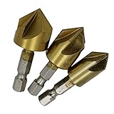Fenteer 3個セット　面取りカッター　六角軸　5枚刃　カウンターシンク　ドリルビット　12mm＋16mm＋19mm　HSS高速度鋼　