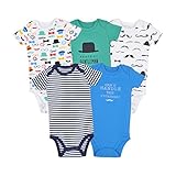Romperinbox （ ロンパースインパック） ベビー ロンパース 男の子　綿100%　半袖ボディースーツ5枚セット (9～12ヶ月, ポタ・ブルー・紳士)