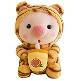 豚 ぬいぐるみ 可愛い かわいいミルクティー豚人形ミルクティーぬいぐるみ 25 cm 豚ぬいぐるみ ボバぬいぐるみ枕 ソフトで快適なカエル トラ ウサギ ユニコーン 服 漫画の抱きしめおもちゃ 誕生日プレゼント (イエロー)