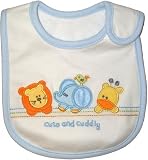 Baby Bib Cuto and Cuddly for Boy or Girl, White, Orange & Blue, Embroidered, FULLY LINED, Inner Wate