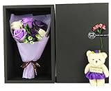 MINENA ソープフラワー 石鹸 花 バﾗ 花束 可愛い熊付き 香り付き ギフト プレゼント 父の日 誕生日 女性 (パープル2)