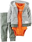 Carter's Baby Boys' 3 Piece Cardigan Set (Baby) - Olive Stripe - Newborn [並行輸入品]