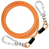 DANOFY 犬 係留 ワイヤー リード ケーブル - 犬用 係留ケーブル 5mm極細 カラビナ ロック付き 錆び付かない ランナーケーブル しつけ用 訓練リード 外飼い 庭用 キャンプ 小型犬 中型犬 大型犬対応 オレンジ 3m