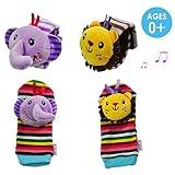 Ciciベビー手首ラトルと足ファインダーセット幼児赤ちゃん開発おもちゃベビーシャワープレゼント(象とライオン)