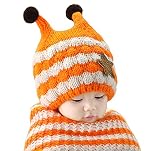 DAYISS (ダイス) ニット帽 キッズ 黄色 ぽんぽん ボーダー マフラー付き 全5色 WM041225 Orange