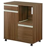 キッチンワゴン 炊飯器 レンジ台 木製 スライド棚 キャスター コンセント付 ラック 幅80cm ウォールナット