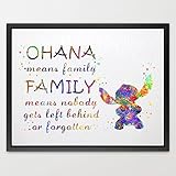 Dignovel Studios 13X19 STITCH Quote from Lilo and Stitch inspired OHANA Watercolor illustrations Art