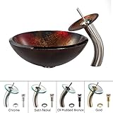 Kraus C-GV-680-19mm-10SN Mercury Glass Vessel Sink and Waterfall Faucet Satin Nickel [並行輸入品]