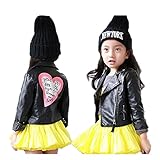 LJYH 女の子用 革 オートバイ ジャケット 子供用 人工皮革 愛 コート US サイズ: T5-6 カラー: ブラック
