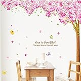 Large Pink Sakura Flower Cherry Blossom Tree Wall Sticker Decals PVC Removable Wall Decal for Nurser