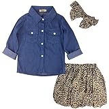 Jastore 3点ベビー女の子服セット夏幼児用子供用デニムトップス+ Leopardスカート服装