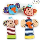 Baby Rattle手首ラトルと足Rattles Developmental設定FinderソックスToys – Elephant and Monkey